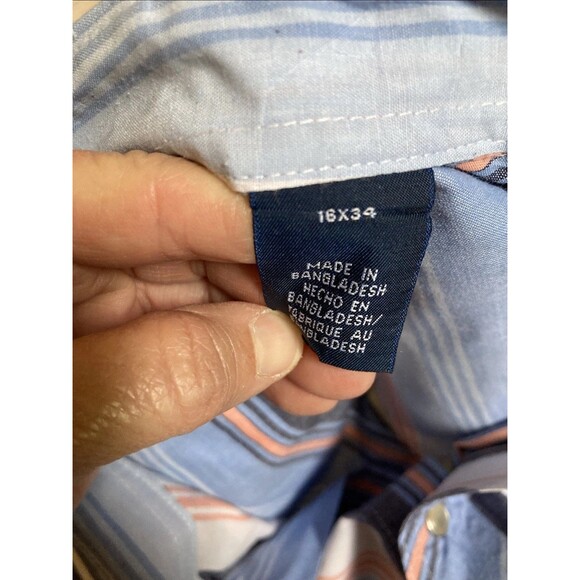 Wrangler Men's Pearl Snap Western Shirt-16x34-Blue-White Striped - Picture 8 of 10